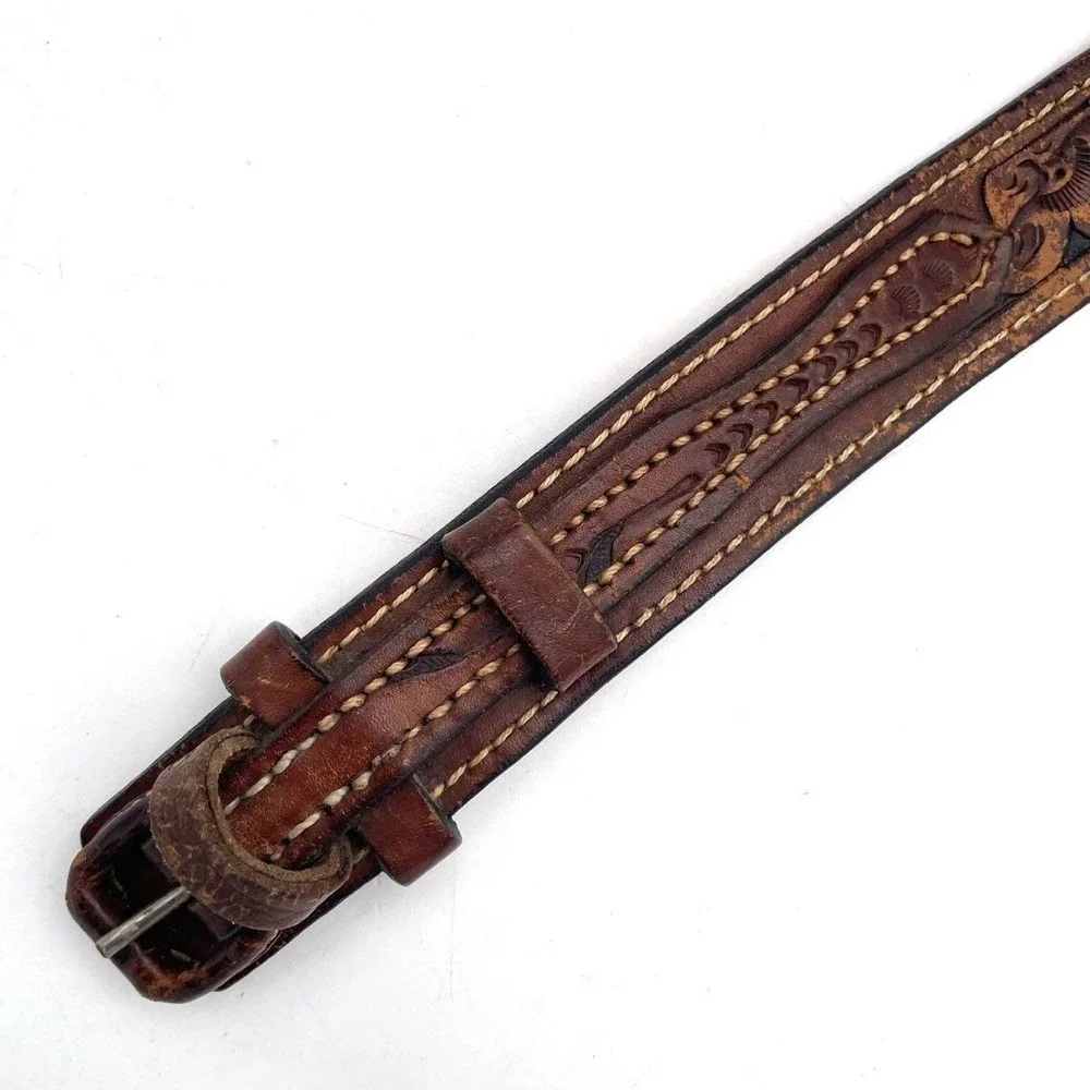 Vintage Hand Tooled Brown Leather Western Belt Cowboy Floral Carved XL 43-48.5